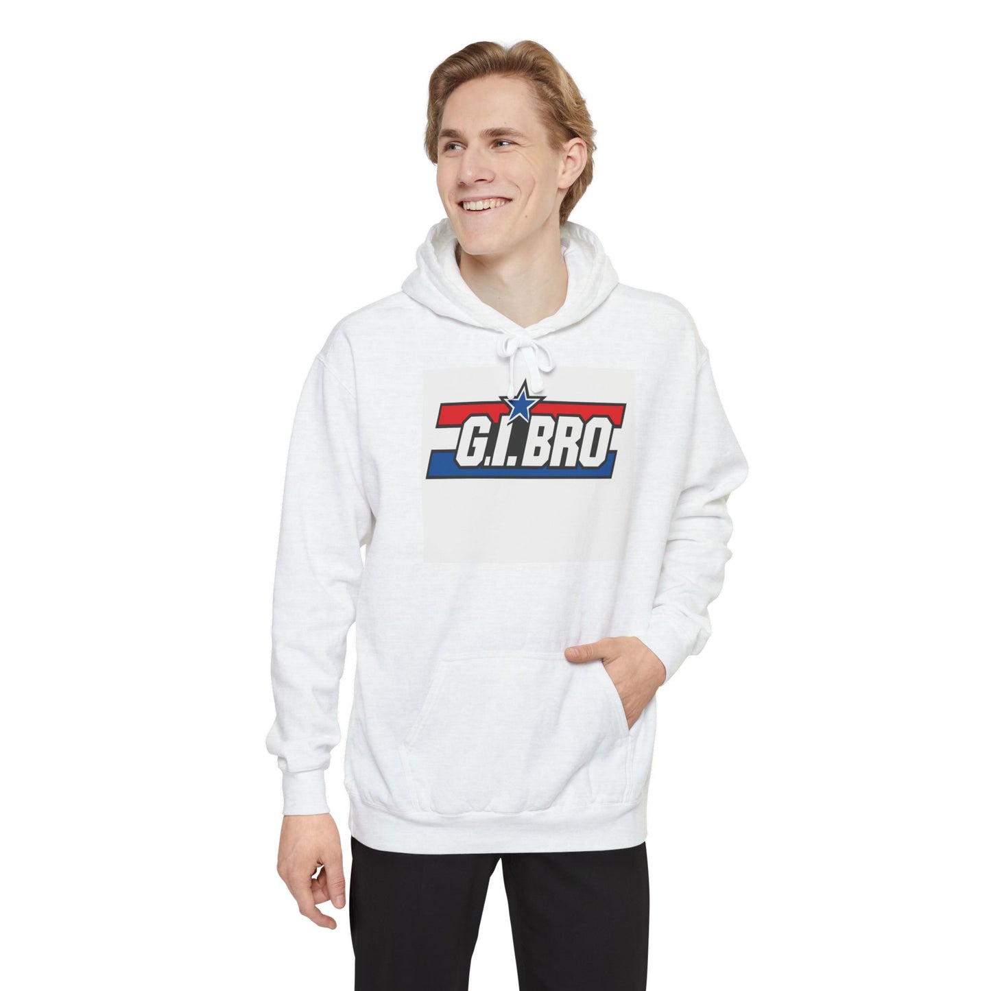Patriotic G.I. Bro Hoodie - Unisex Garment-Dyed, Military Tribute, Vintage Style, Gift for Veterans, Casual Wear, Memorial Day