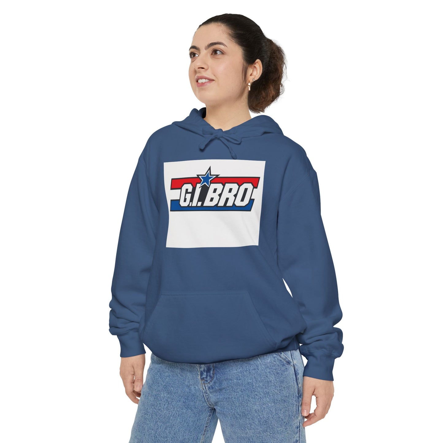 Patriotic G.I. Bro Hoodie - Unisex Garment-Dyed, Military Tribute, Vintage Style, Gift for Veterans, Casual Wear, Memorial Day