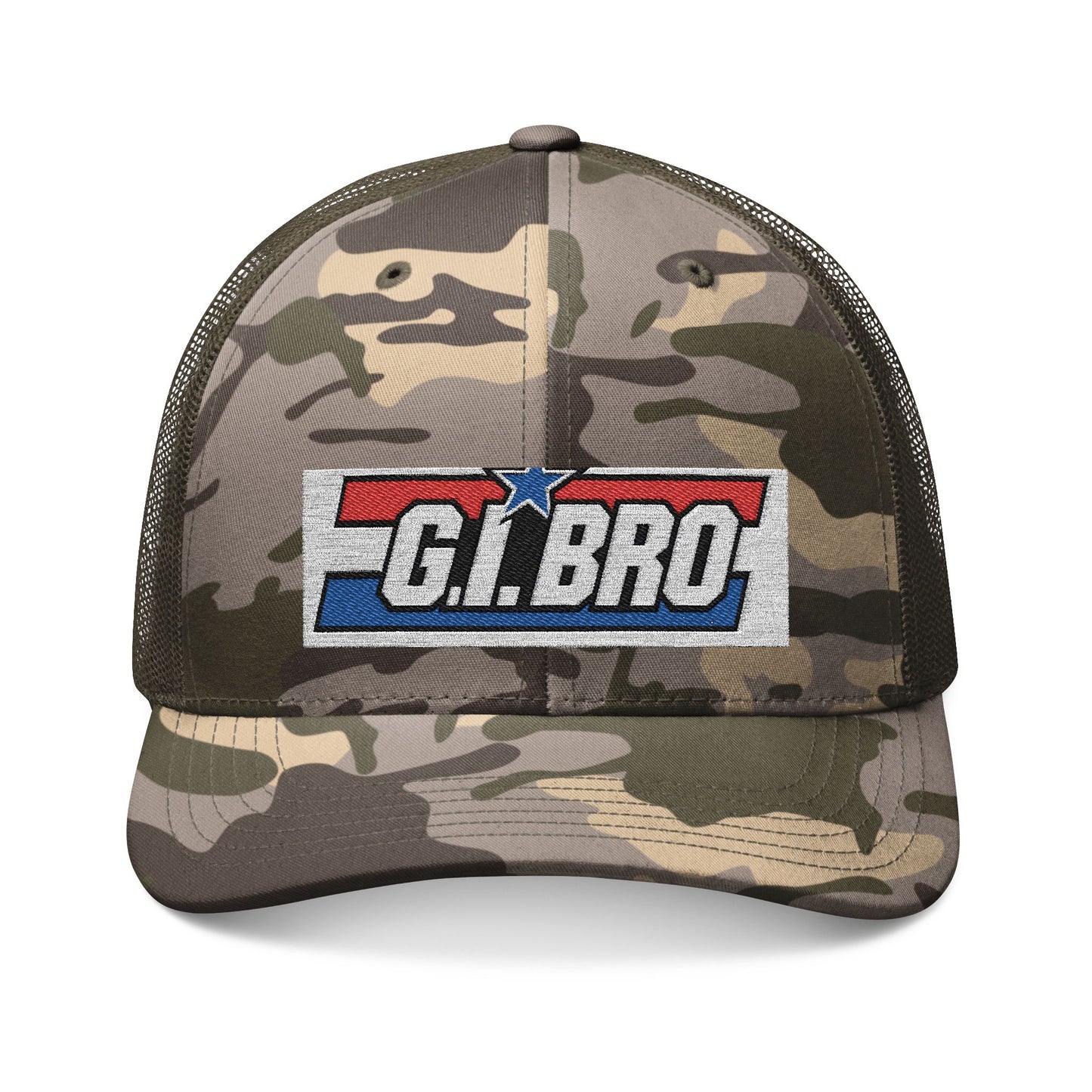 Camouflage Trucker Hat with G.I. Bro Embroidery, Stylish Men's Accessories, Outdoor Cap, Gift for Veterans, Casual Everyday Wear, [...]