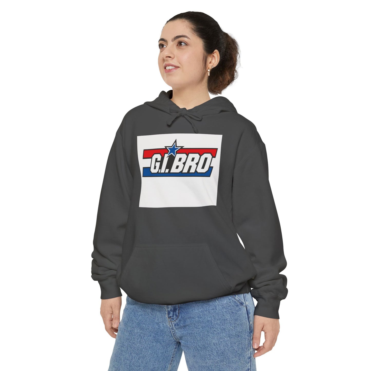 Patriotic G.I. Bro Hoodie - Unisex Garment-Dyed, Military Tribute, Vintage Style, Gift for Veterans, Casual Wear, Memorial Day