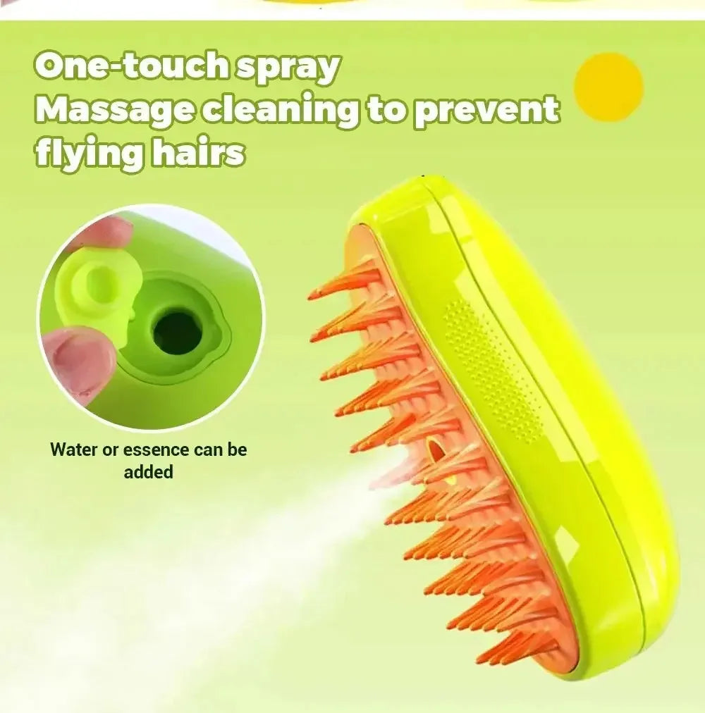 3-in-1 Electric Pet Grooming Steam Brush – Massage, Shedding & Spraying Tool